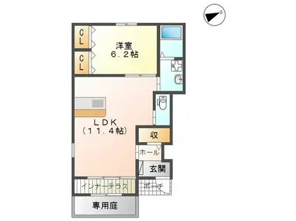 サンライズヒル夢咲(1LDK/1階)の間取り写真