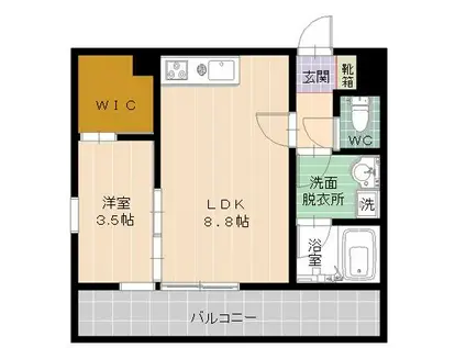 ガーデン博多(1LDK/2階)の間取り写真