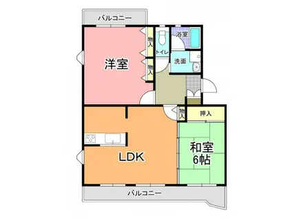 見和フラット 藍の棟(2LDK/1階)の間取り写真