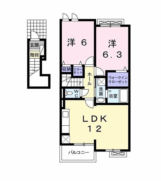 ヴィルヌーブネオ壱番館(2LDK/2階)の間取り写真