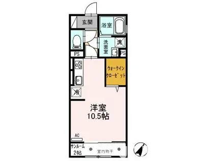 プランドール B(ワンルーム/2階)の間取り写真