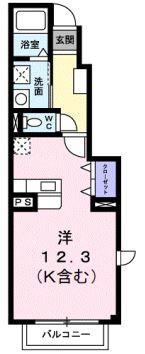 チアフルホームA(ワンルーム/1階)の間取り写真