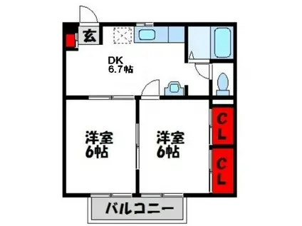 サンハイツ梶山B棟(2DK/2階)の間取り写真