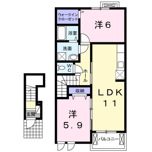 リバーウエスト綾瀬(2LDK/2階)の間取り写真