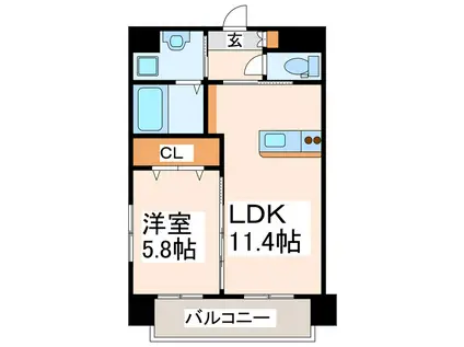 トリニティ近見(1LDK/6階)の間取り写真