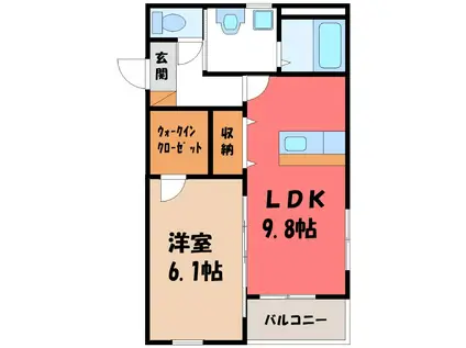 熊谷市新堀スイートテラス(1LDK/2階)の間取り写真