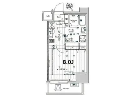 メイクスデザイン門前仲町ガーデン(1K/6階)の間取り写真