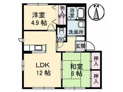 エアト ベール C棟(2LDK/1階)の間取り写真