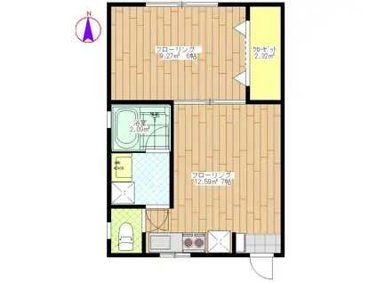 コーポフィル2(1DK/1階)の間取り写真