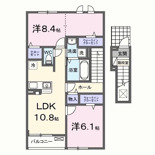 グランビスタ初月(2LDK/2階)の間取り写真