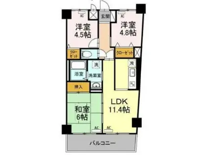 モニュメントスクウェア参番館(3LDK/1階)の間取り写真