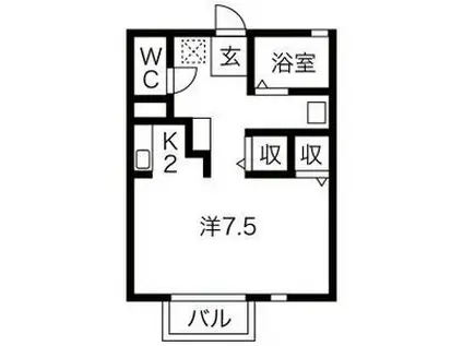 グラビスB(1K/1階)の間取り写真