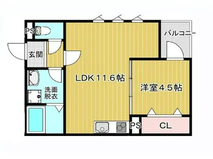 LA-CREA七松町(1LDK/2階)の間取り写真