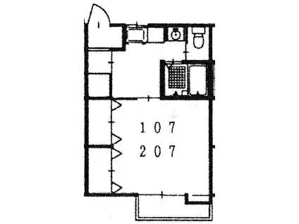 タカラダマンション C棟(1K/2階)の間取り写真