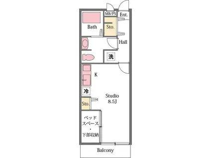 アプレシアール砂田(ワンルーム/2階)の間取り写真