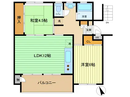 たまプラーザ団地5街区8号棟(2LDK/5階)の間取り写真
