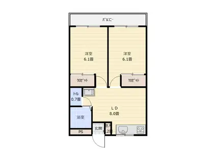 ステップ三木一番館402号(2DK/4階)の間取り写真