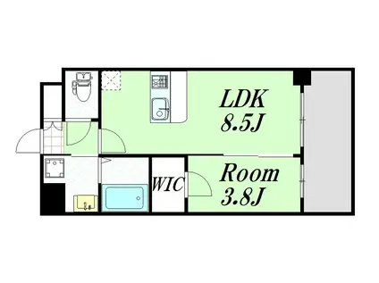 エスリード江坂アルテリア(1LDK/3階)の間取り写真