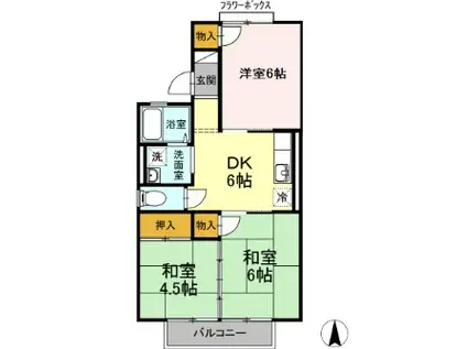 布津原ハイツ(1LDK/2階)の間取り写真