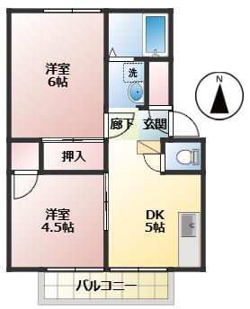 パナハイツ福永B棟(2DK/1階)の間取り写真