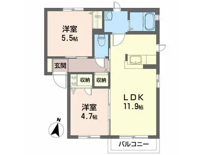 ソレアードB(2LDK/2階)の間取り写真