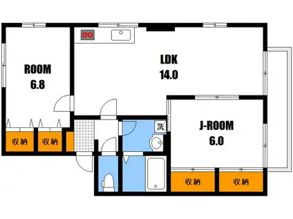 ビューテラス大町B棟(2LDK/2階)の間取り写真