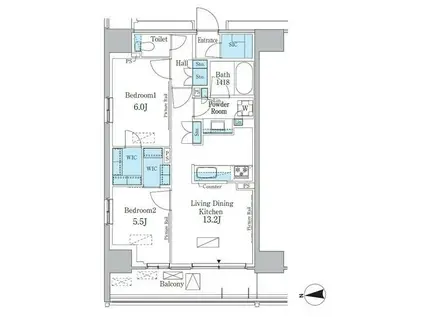 パークアクシス新宿百人町(2LDK/3階)の間取り写真