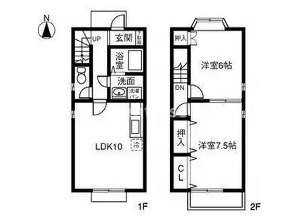 ドミール若村(2LDK/1階)の間取り写真