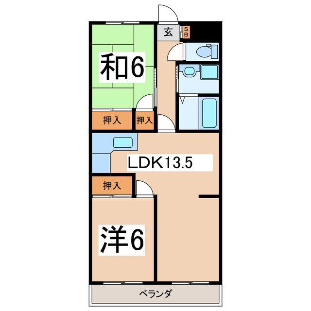 グレイスリー下小河原(2LDK/2階)の間取り写真