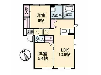 クレセオ口田(2LDK/1階)の間取り写真