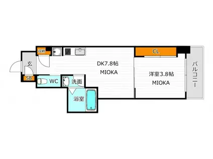 クローバー・レジデンス桑津(1DK/5階)の間取り写真