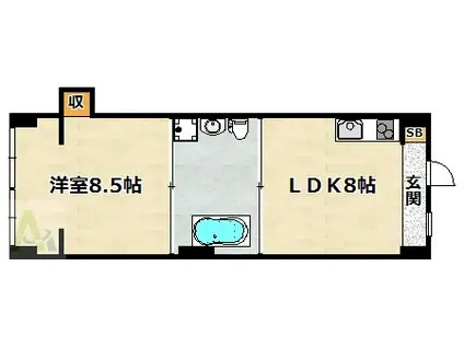 ベルトゥリー水木通(1LDK/3階)の間取り写真