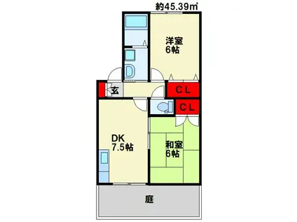 ハイカムール湯川(2DK/1階)の間取り写真