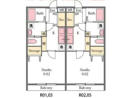 グランディール六軒町(1K/1階)の間取り写真