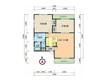 ベルクルーレ301(2LDK/3階)の間取り写真