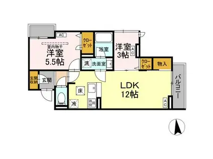 セレスティア東保木間II(2LDK/3階)の間取り写真