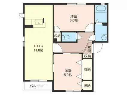 サンクゼールII(2LDK/2階)の間取り写真