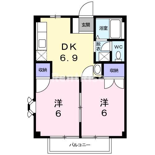ハイツ南出2(2DK/1階)の間取り写真
