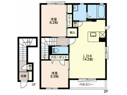 コーポソレイユV(2LDK/2階)の間取り写真