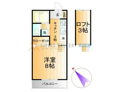 TOSHIーHEIGHTS B(1K/2階)の間取り写真