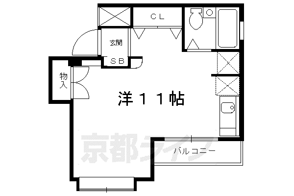宇治アロームI(ワンルーム/1階)の間取り写真