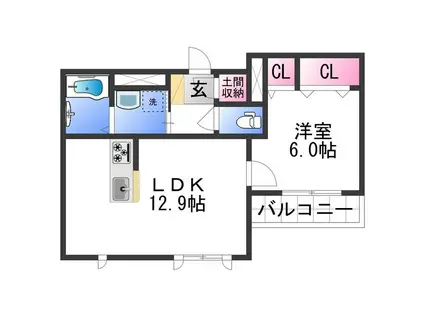 ベレオ クシモト B(1LDK/3階)の間取り写真