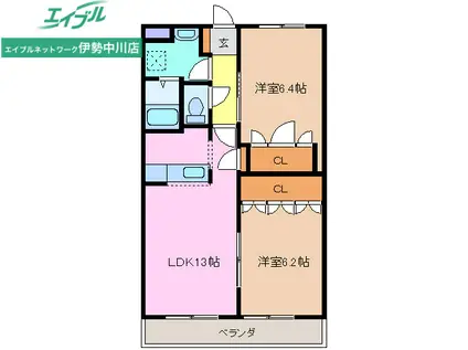 ＪＲ紀勢本線 六軒駅(三重) 徒歩35分 2階建 築21年(2LDK/1階)の間取り写真