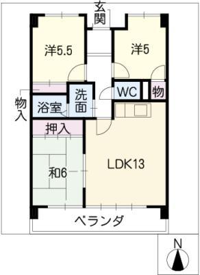 ハイツ平針(3LDK/4階)の間取り写真