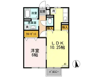 アンジェリーナAB(1LDK/2階)の間取り写真
