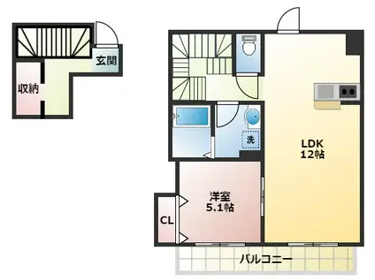 ヴィンテージ高松(1LDK/2階)の間取り写真