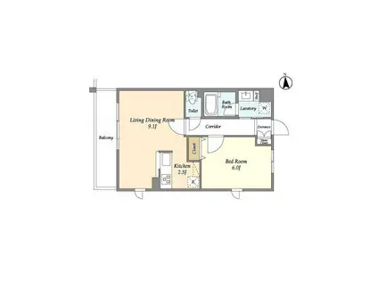 LIBR GRANT世田谷等々力(1LDK/3階)の間取り写真