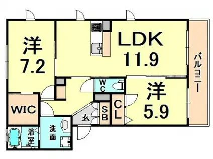 ラフィーネ東難波II(2LDK/2階)の間取り写真