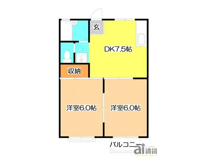 リバーサイドハイツI(2DK/2階)の間取り写真