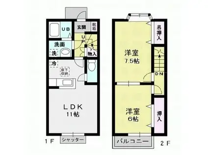 ウエスト COURT A(2LDK/1階)の間取り写真
